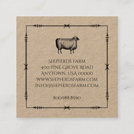 Rustic Sheep Iron Arrows Kraft Custom Boerderij Lo Vierkante Visitekaartje (Achterkant)