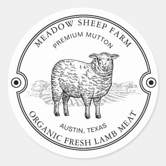 Rustic Sheep Lamb Logo Boerderij Field Black Ronde Sticker (Voorkant)