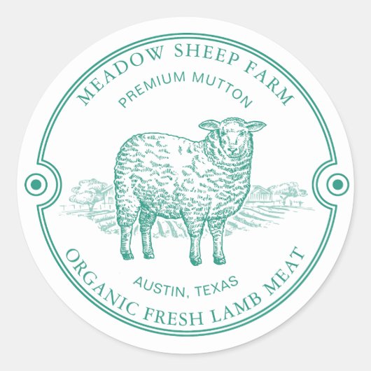 Rustic Sheep Lamb Logo Farm Field Green Ronde Sticker (Voorkant)
