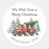 Rustic Sheep  Red Truck Ronde Sticker (Voorkant)