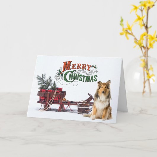 Rustic Sheltie Kerstmis Kaart (Gele Bloem)