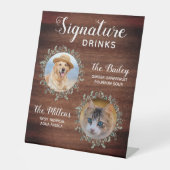 Rustic Signature Drink Pet Photo Dog Wedding Bar Reclamebord Met Voetstuk (Voorkant)
