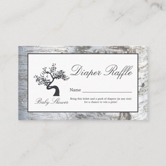 Rustic Silver Birch Tree Baby Luier Raffle Ticket Informatiekaartje (Voorkant)