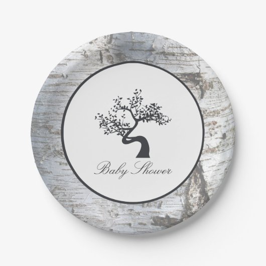 Rustic Silver Birch Tree Baby shower Papieren Bordje (Voorkant)
