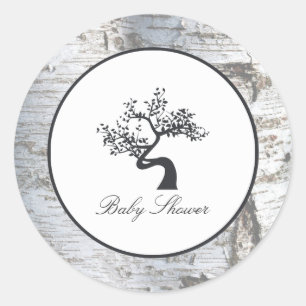 Rustic Silver Birch Tree Baby shower Ronde Sticker