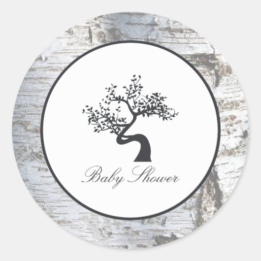 Rustic Silver Birch Tree Baby shower Ronde Sticker (Voorkant)