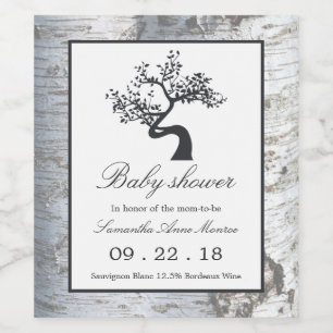 Rustic Silver Birch Tree Baby shower Wijn Etiket