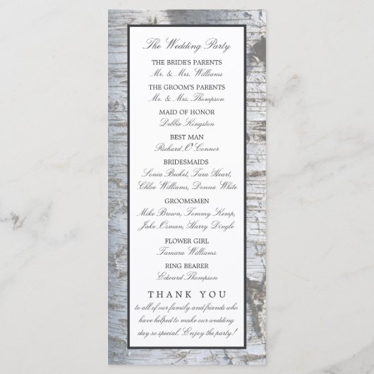 Rustic Silver Birch Tree Programme de mariage (Dos)