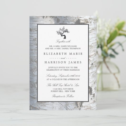Rustic Silver Birch Tree Wedding Kaart (Staand voorkant)