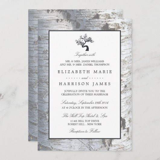 Rustic Silver Birch Tree Wedding Kaart (Voorkant / Achterkant)