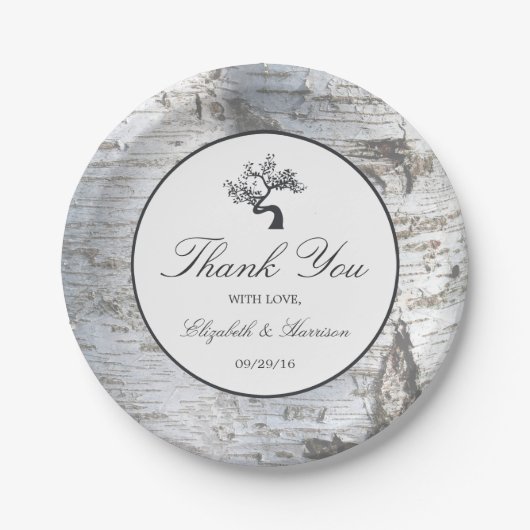 Rustic Silver Birch Tree Wedding Papieren Bordje (Voorkant)