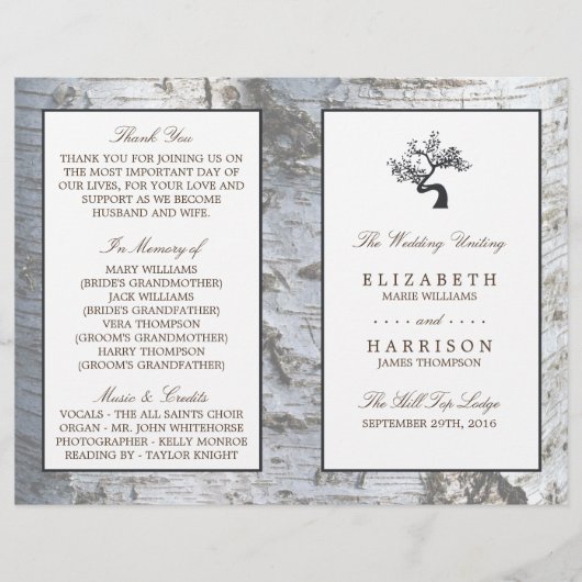 Rustic Silver Birch Tree Wedding Programme (Voorkant)