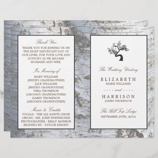 Rustic Silver Birch Tree Wedding Programme (Voorkant / Achterkant)
