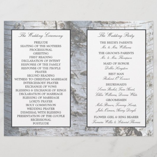 Rustic Silver Birch Tree Wedding Programme (Achterkant)