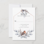Rustic Silver Gray Rust Botanicals Bird RSVP Kaartje (Voorkant)