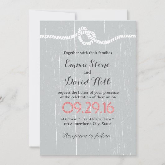 Rustic Silver Tying the Knot Wedding Invitations Kaart (Voorkant)
