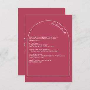 Rustic Simple Modern Arch Magenta Wedding Informatiekaartje