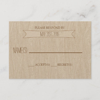 Rustic Simple Woodgrain Wedding Reply Card RSVP Kaartje