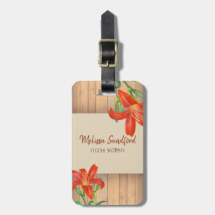 Rustic Sinaasappel Lily Botanical Illustration Bagagelabel
