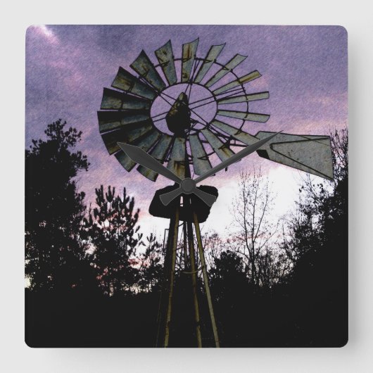 Rustic Sketched Old Windmill Vierkante Klok (Voorkant)