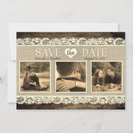 Rustic slaat de datum op | Barn Wood Lace en Burla Save The Date