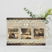 Rustic slaat de datum op | Barn Wood Lace en Burla Save The Date (Staand voorkant)