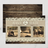 Rustic slaat de datum op | Barn Wood Lace en Burla Save The Date (Voorkant / Achterkant)