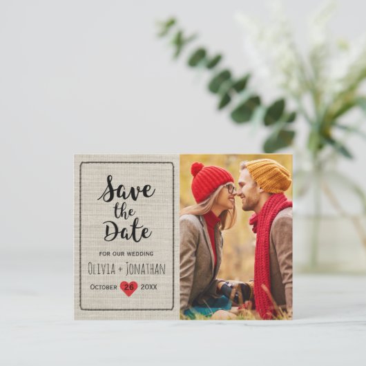 Rustic slaat de datum op | hart — Charge Aankondigingskaart (Staand voorkant)