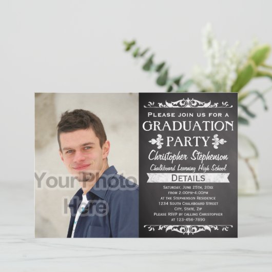 Rustic Slate  Custom Graduparty foto Kaart (Staand voorkant)