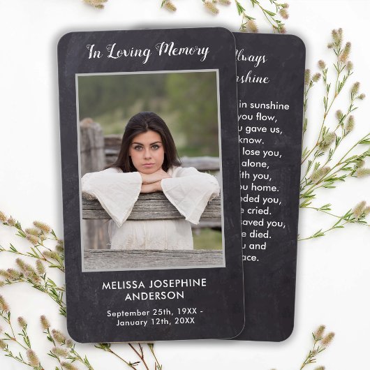 Rustic Slate Photo Sympathie Funeral Prayer Kaart