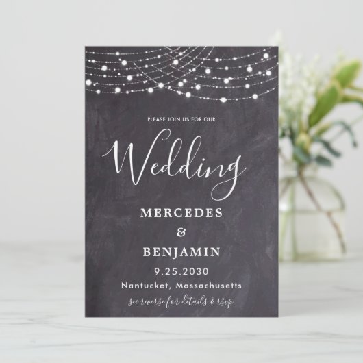 Rustic Slate String Lights County QR Code Weddensc Kaart (Staand voorkant)