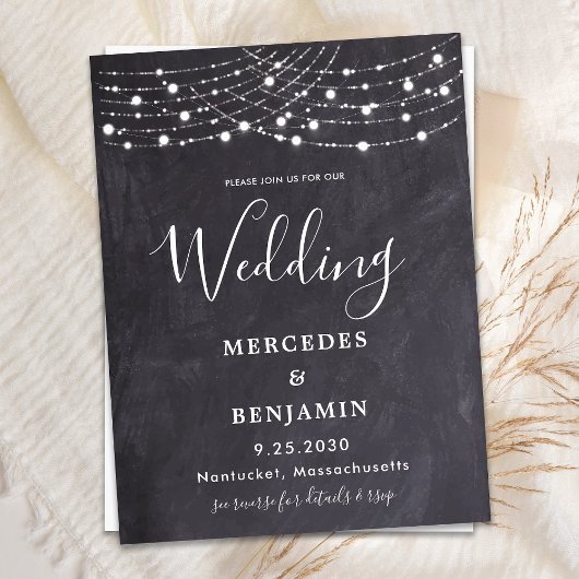 Rustic Slate String Lights County QR Code Weddensc Uitnodiging Briefkaart