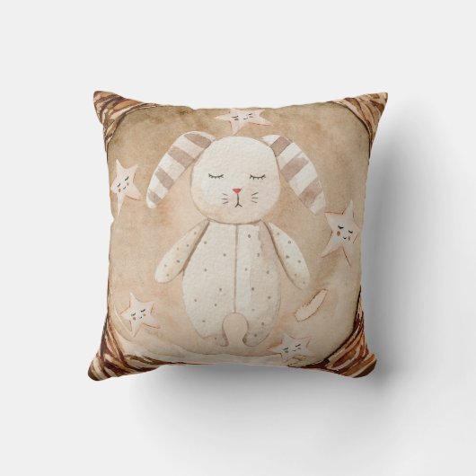 Rustic Sleeping Bunny Rabbit Stars Nursery Kussen (Achterkant)