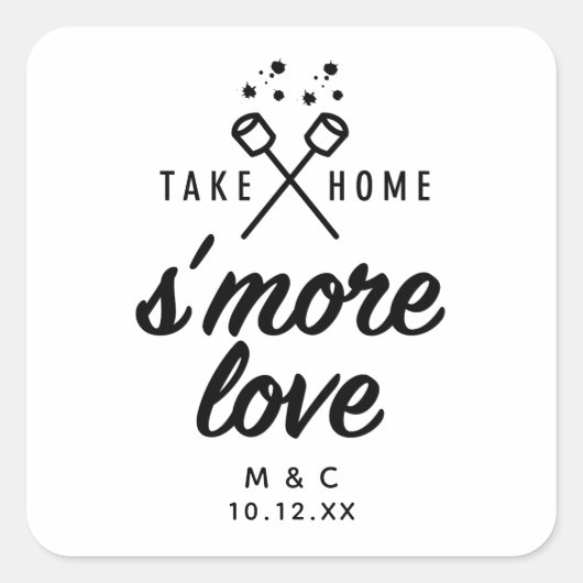 Rustic S'more Love Wedding Favor Sticker Carré (Devant)