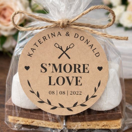 Rustic S'more Love Wedding Kraft Ronde Sticker