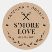 Rustic S'more Love Wedding Kraft Ronde Sticker (Voorkant)