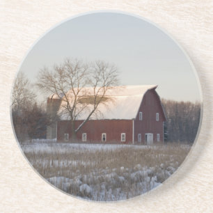 Rustic Snow Covered Barn Beverage Zandsteen Onderzetter