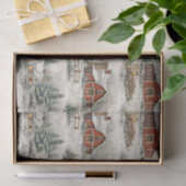 Rustic Snow Covered Farmhouse Winter Pattern Tissuepapier (Geschenk)