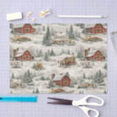 Rustic Snow Covered Farmhouse Winter Pattern Tissuepapier (Craft)