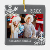 Rustic Snowflake Family Donk Grey Keramisch Ornament (Voorkant)