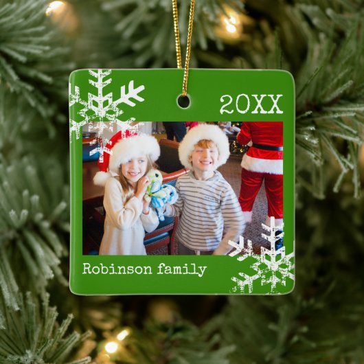 Rustic Snowflake Family Green Keramisch Ornament (Boom)