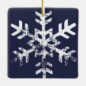 Rustic Snowflake Family Navy Blue Keramisch Ornament (Achterkant)