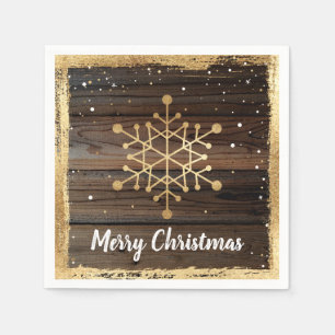 Rustic Snowflake Gold Merry Christmas Party Paper Servet
