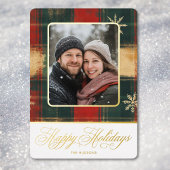 Rustic Snowflake Plaid Foto Kerstmis Folie Feestdagenkaart