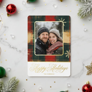 Rustic Snowflake Plaid Foto Kerstmis Folie Feestdagenkaart