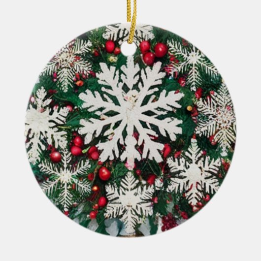 Rustic Snowflake Silhouettes Ceramic Circle Keramisch Ornament (Voorkant)