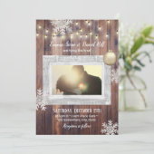 Rustic Snowflakes Custom Photo Winter Weddenschap Kaart (Staand voorkant)