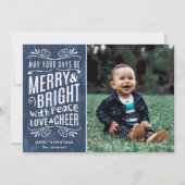 Rustic Snowflakes Merry en Bright Blue | Foto Feestdagenkaart (Voorkant)