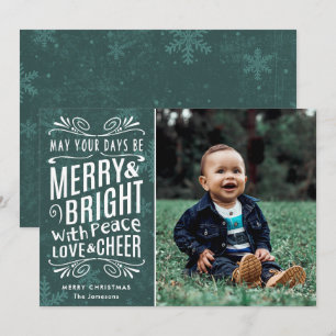 Rustic Snowflakes Merry en Bright Green Foto Feestdagenkaart