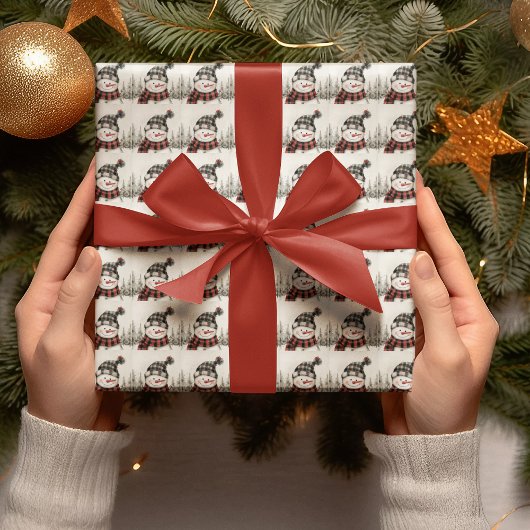 Rustic Snowman Plaid Christmas Personalized  Cadeaupapier